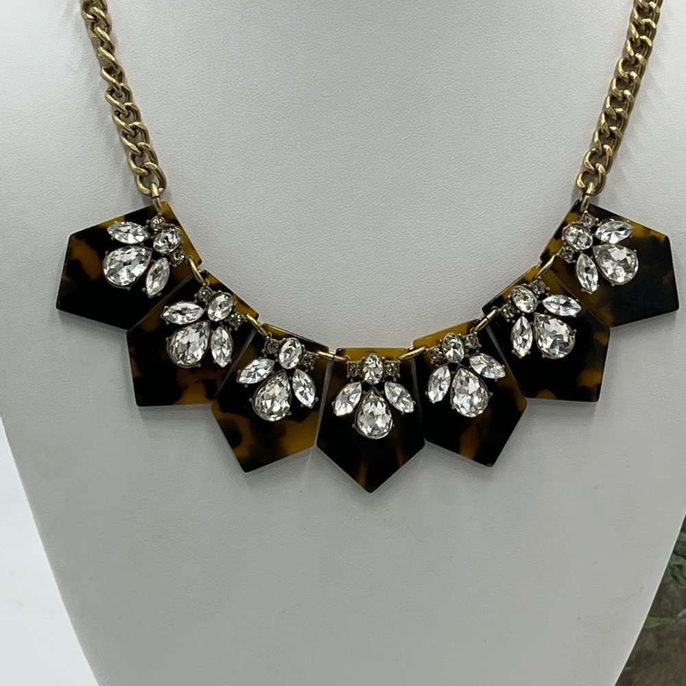 J. Crew Faux Tortoise Shell Acrylic & Clear‎ Rhinestone Statement Necklace